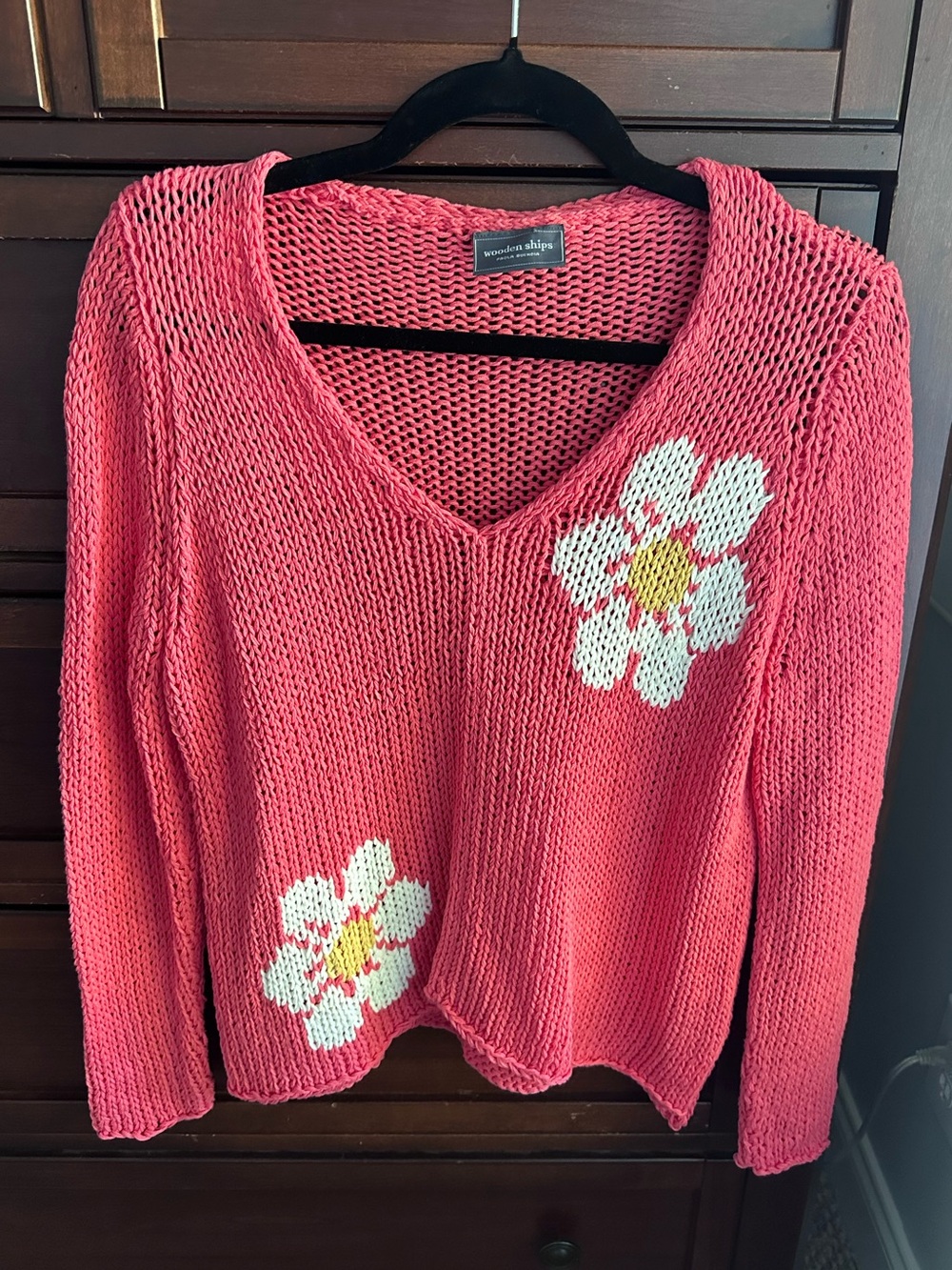 Wooden Ships flower coral knit sweater size XS/S